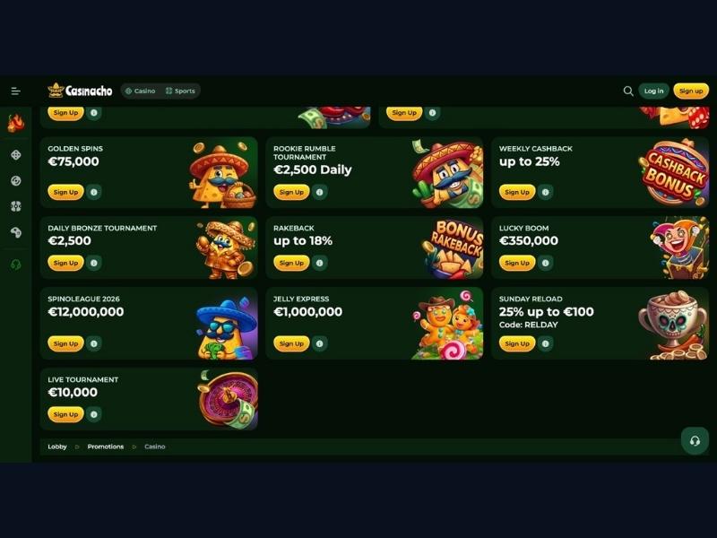 Niedzielna Przeładowanie i rakeback w Casinacho Casino Nacho Casino